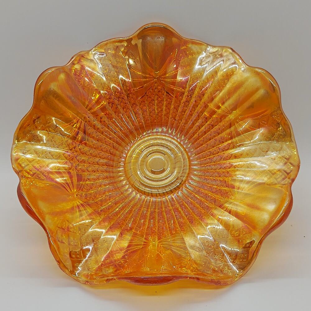 Sowerby Pineapple Carnival Glass Bowl Marigold Iridescent Vintage 1920s Art Deco